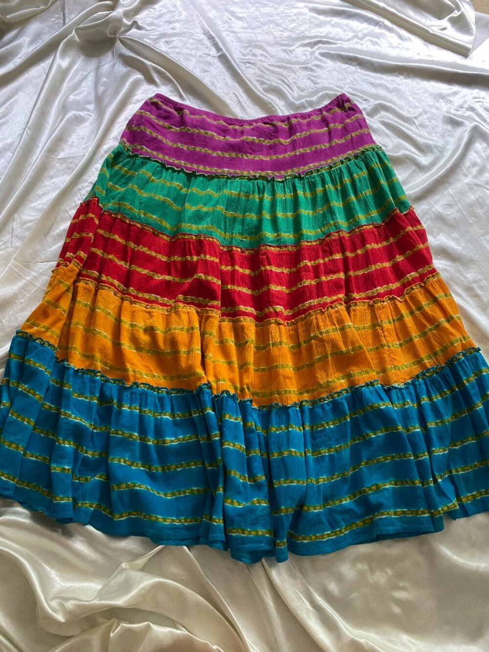 Ralph Lauren Multicolor Striped Tiered Peasant Skirt Boho Hippie Western XL